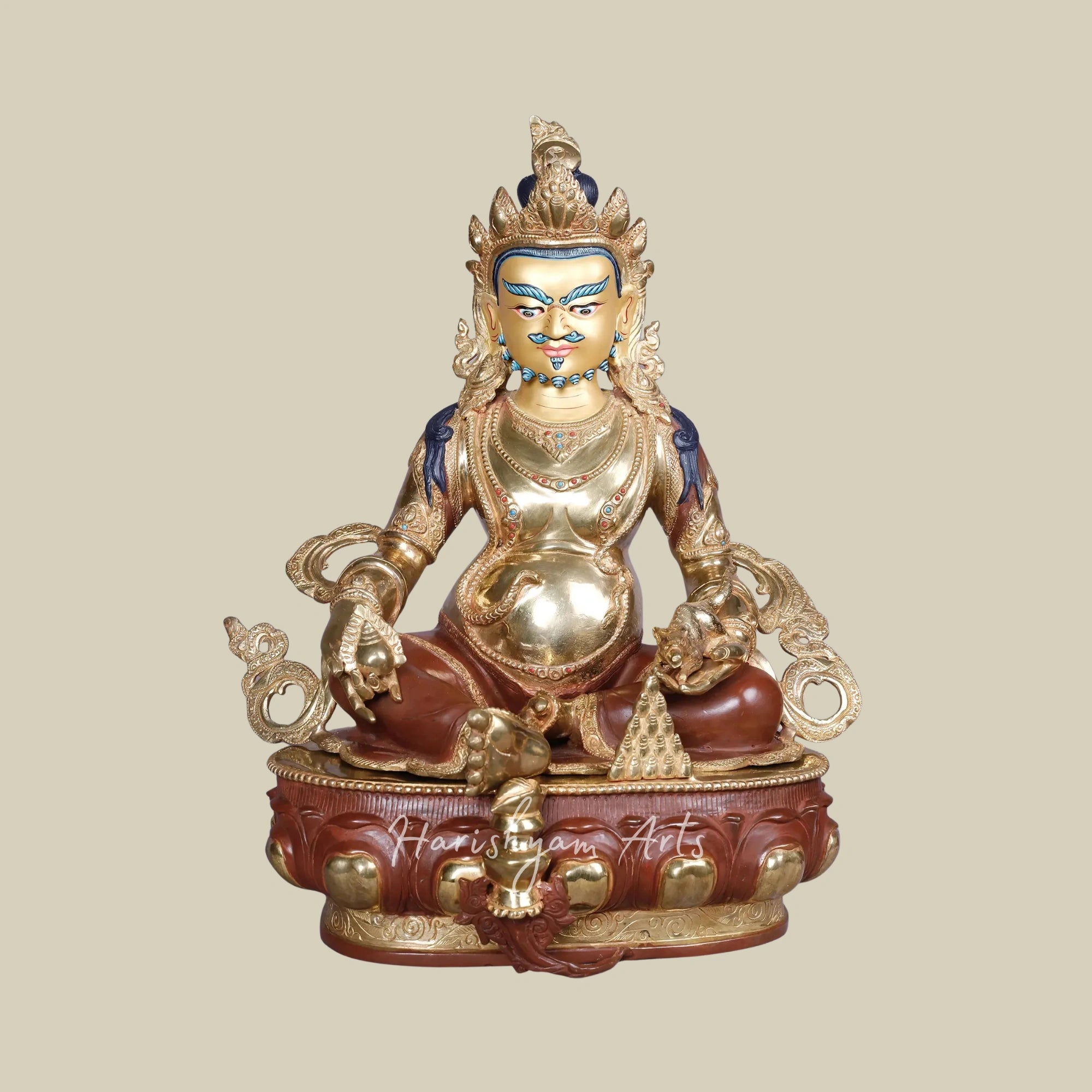 18" Tibetan Kubera Wealth Guardian Copper Statue with Gold Accents