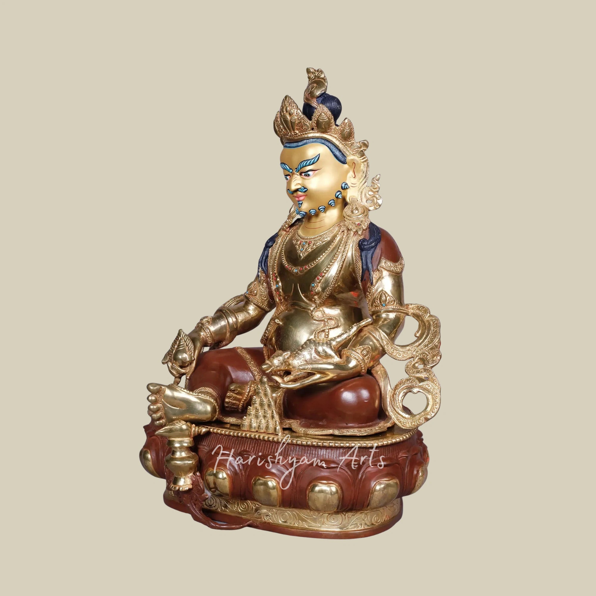18" Tibetan Kubera Wealth Guardian Copper Statue with Gold Accents