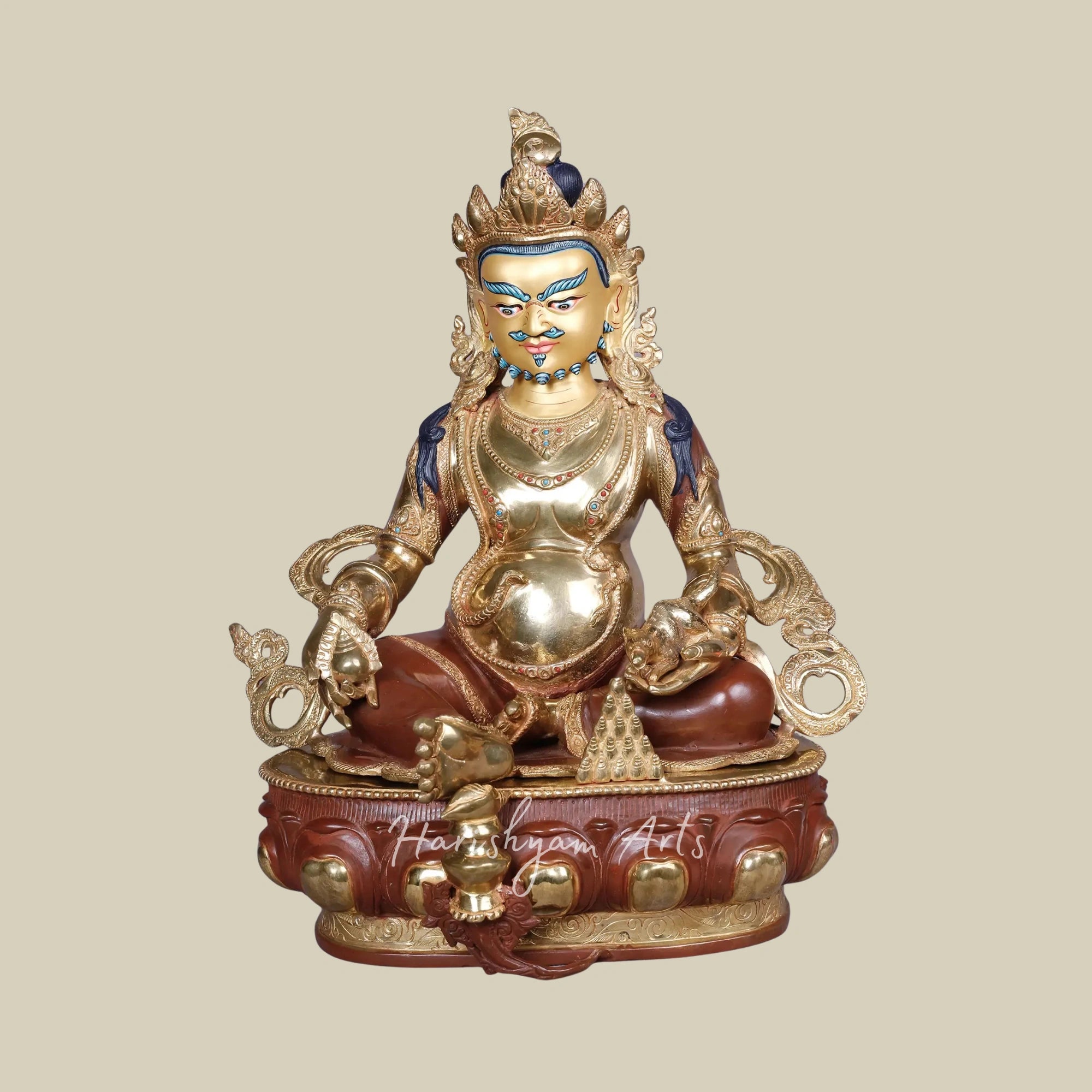 18" Tibetan Kubera Wealth Guardian Copper Statue with Gold Accents