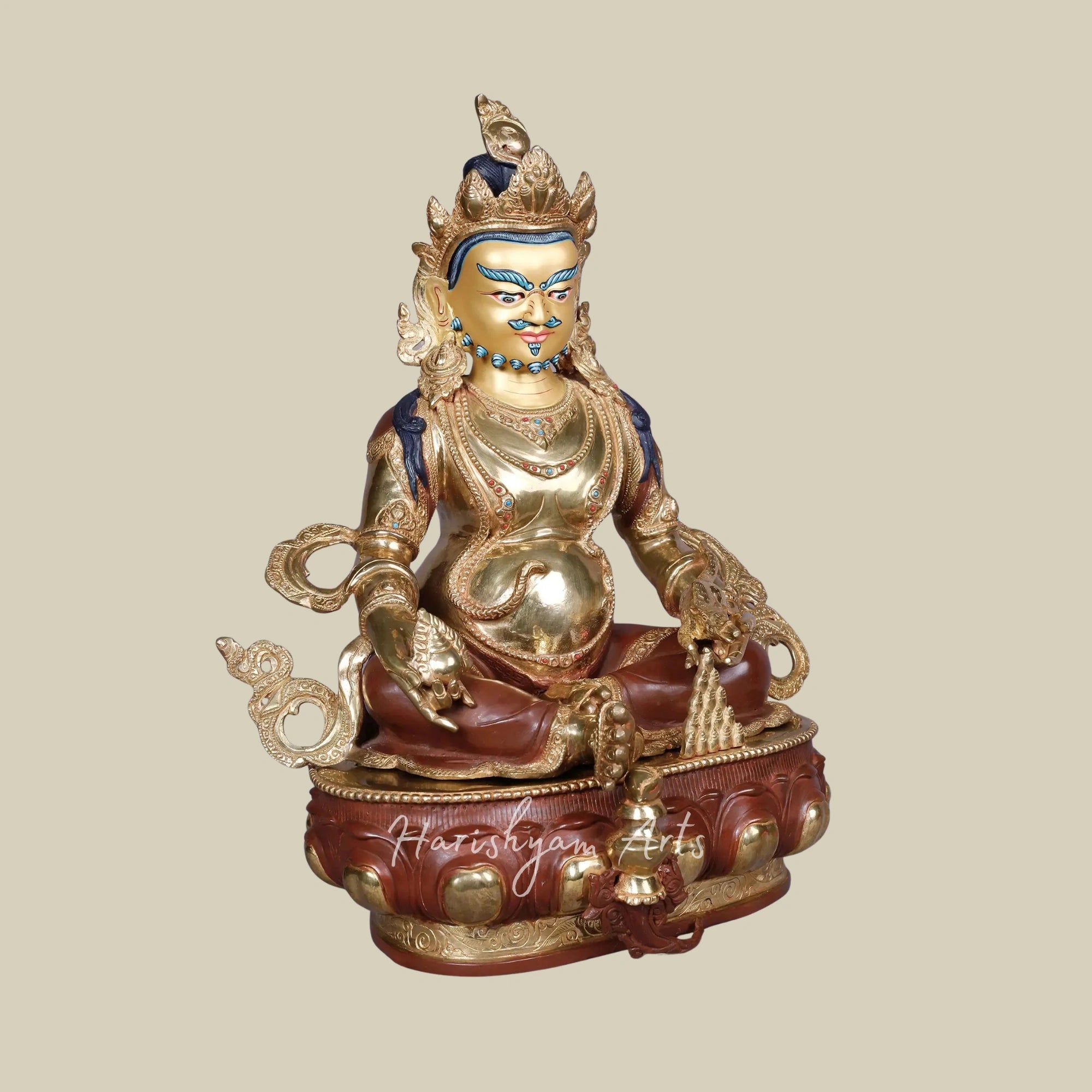 18" Tibetan Kubera Wealth Guardian Copper Statue with Gold Accents