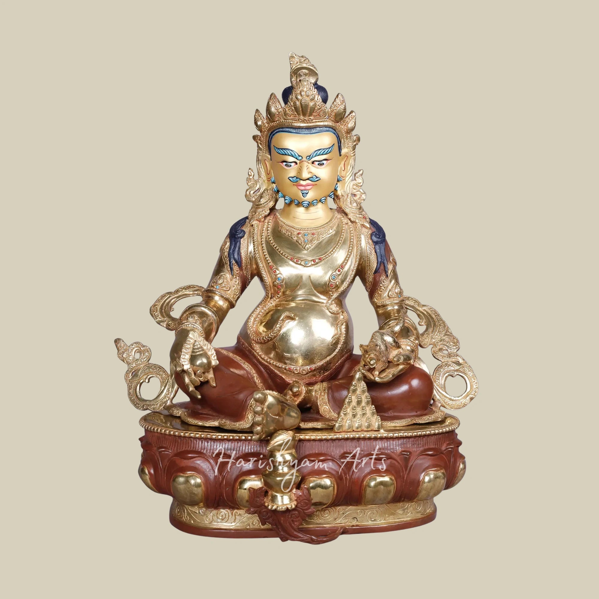 18" Tibetan Kubera Wealth Guardian Copper Statue with Gold Accents