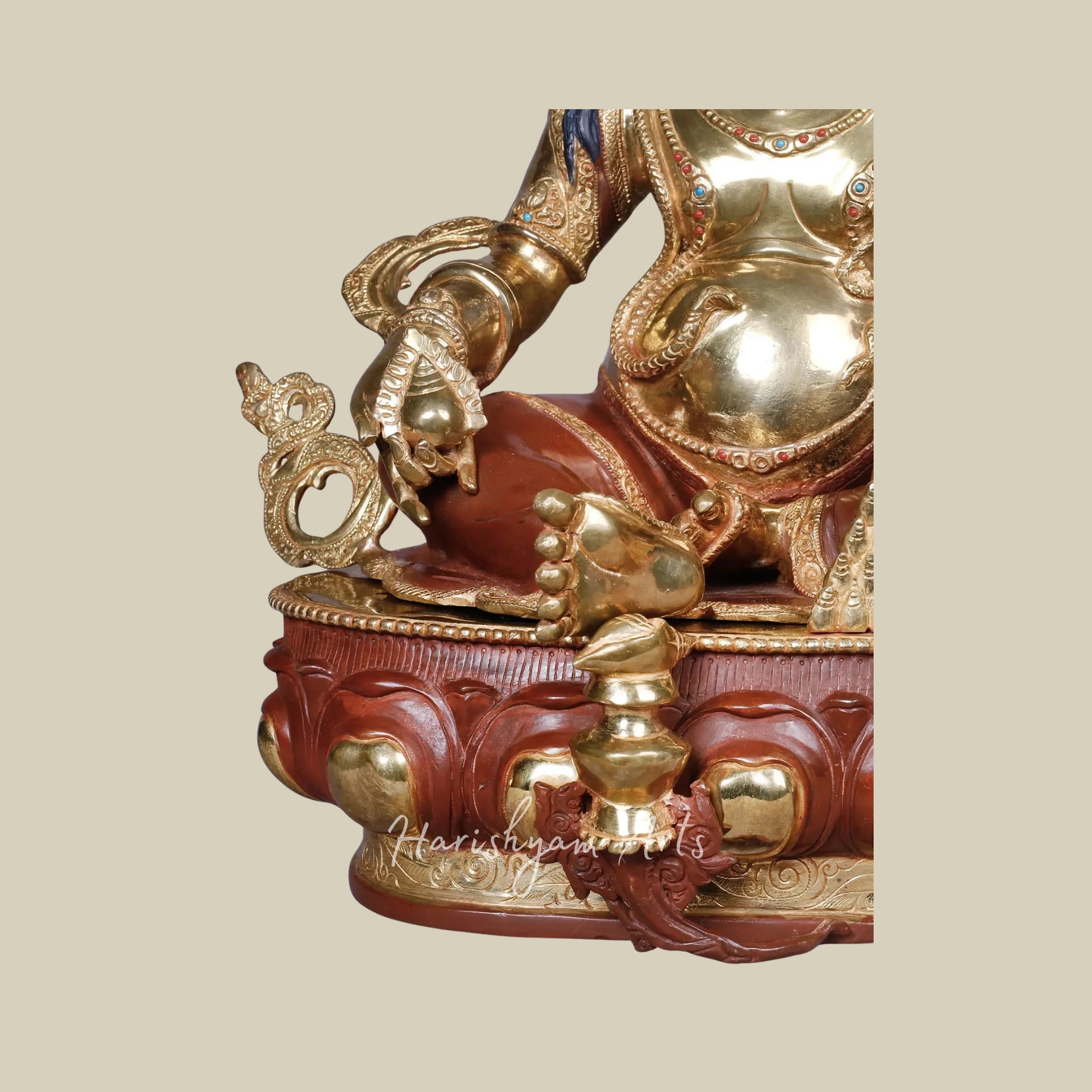 18" Tibetan Kubera Wealth Guardian Copper Statue with Gold Accents