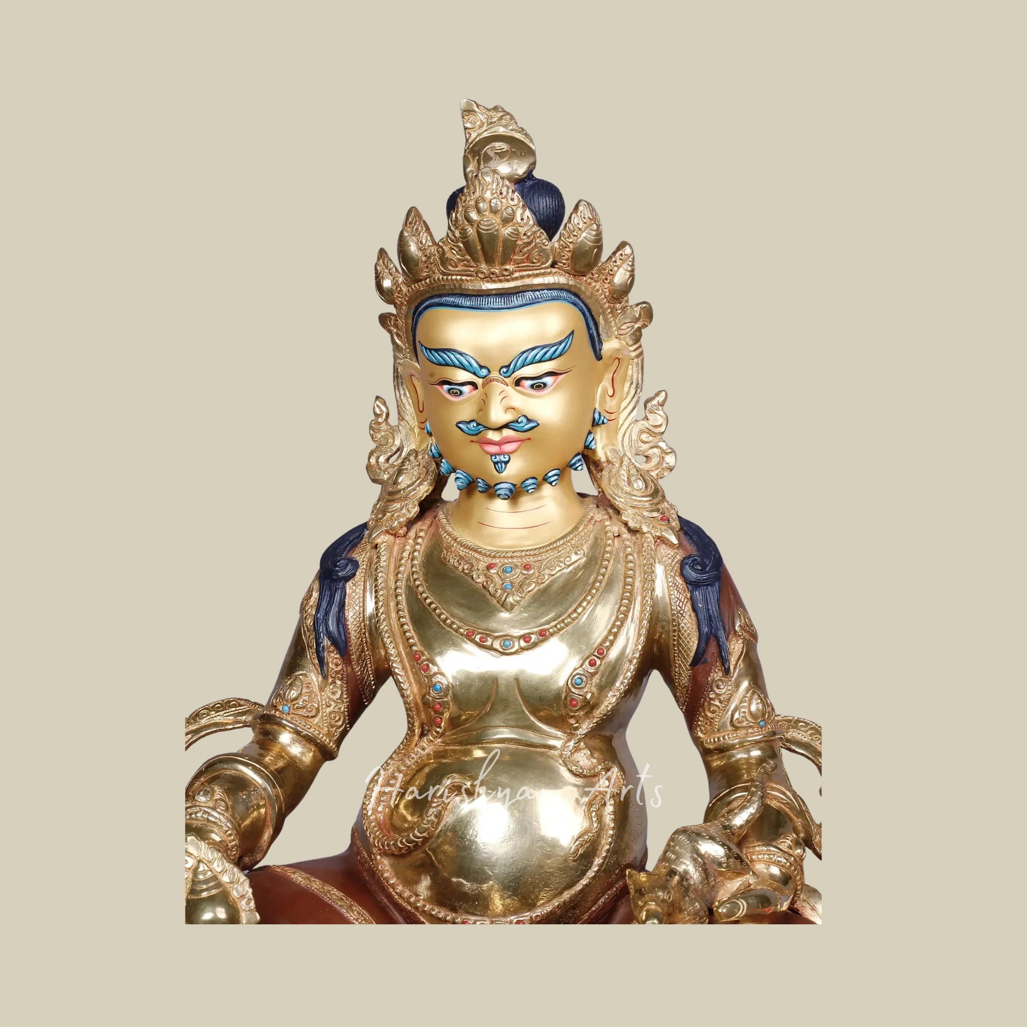 18" Tibetan Kubera Wealth Guardian Copper Statue with Gold Accents