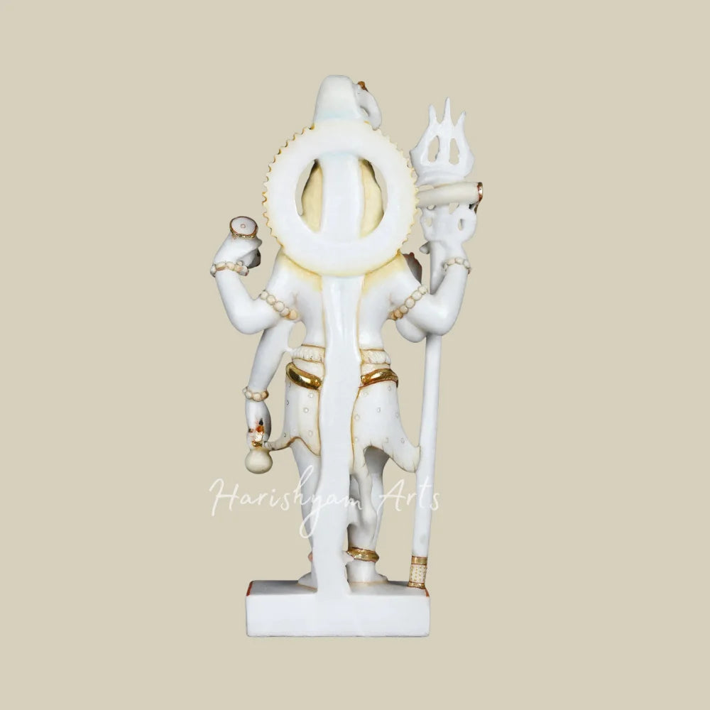 18" White Marble Standing Lord Shiva Moorti with Trishul Damru and Sacred Serpent