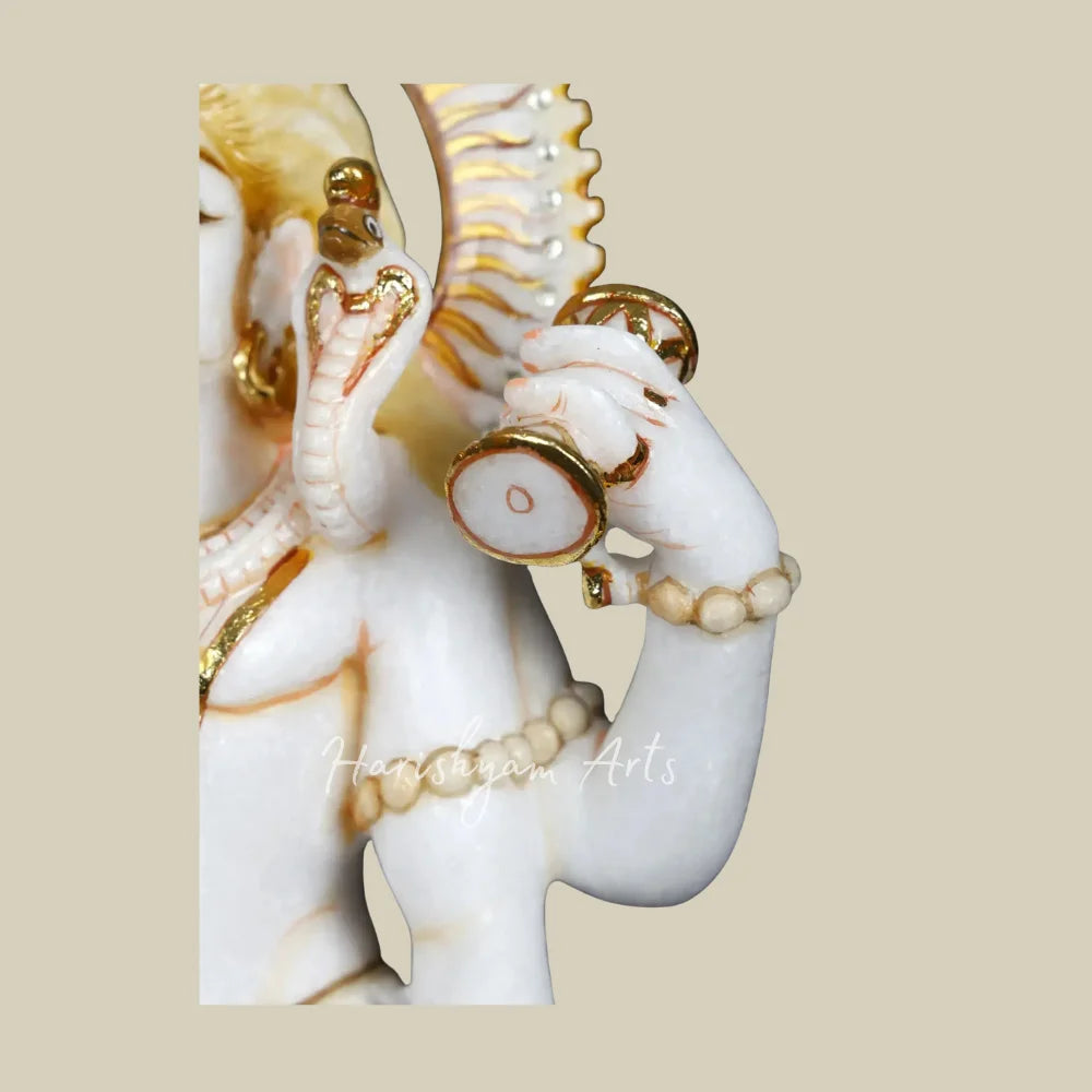 18" White Marble Standing Lord Shiva Moorti with Trishul Damru and Sacred Serpent