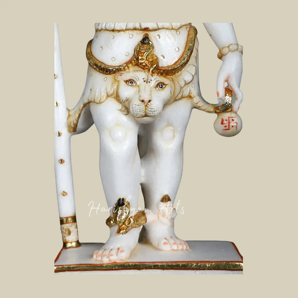 18" White Marble Standing Lord Shiva Moorti with Trishul Damru and Sacred Serpent