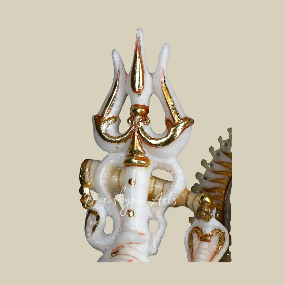18" White Marble Standing Lord Shiva Moorti with Trishul Damru and Sacred Serpent