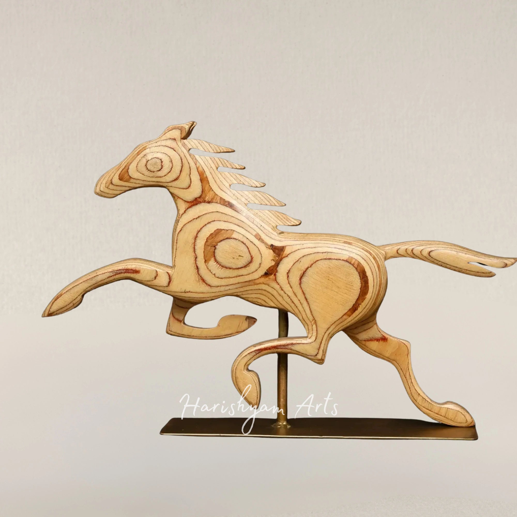18" Wooden Galloping Horse on Sturdy Iron Stand Table Accent