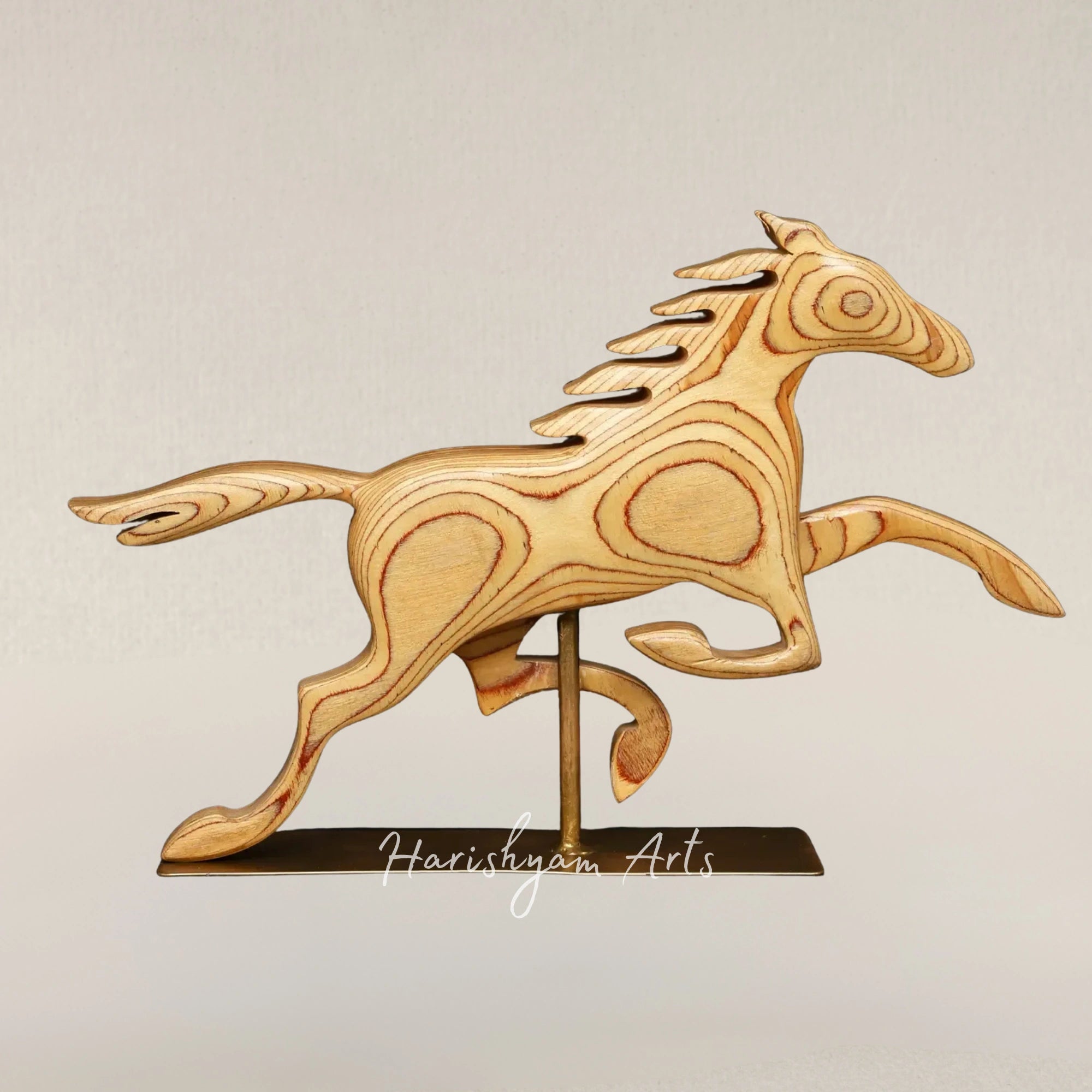 18" Wooden Galloping Horse on Sturdy Iron Stand Table Accent