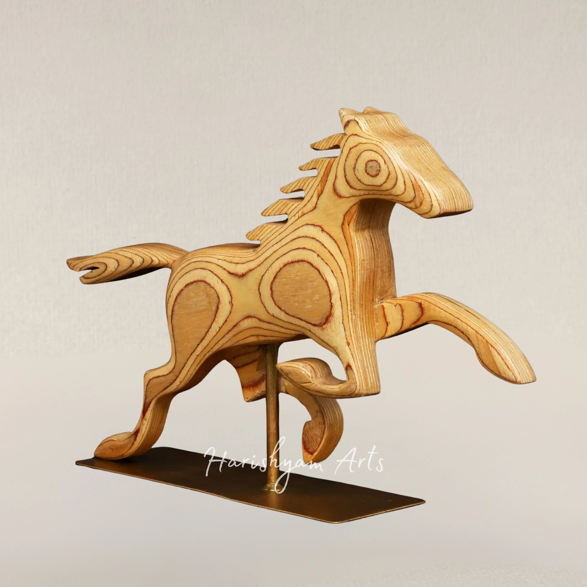 18" Wooden Galloping Horse on Sturdy Iron Stand Table Accent
