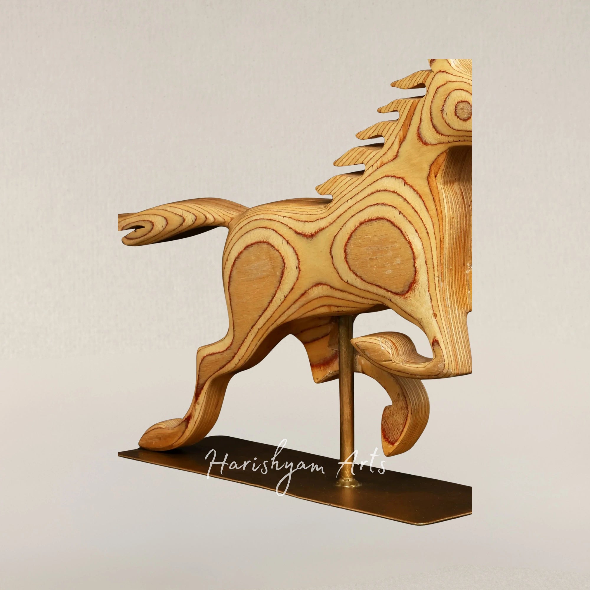 18" Wooden Galloping Horse on Sturdy Iron Stand Table Accent