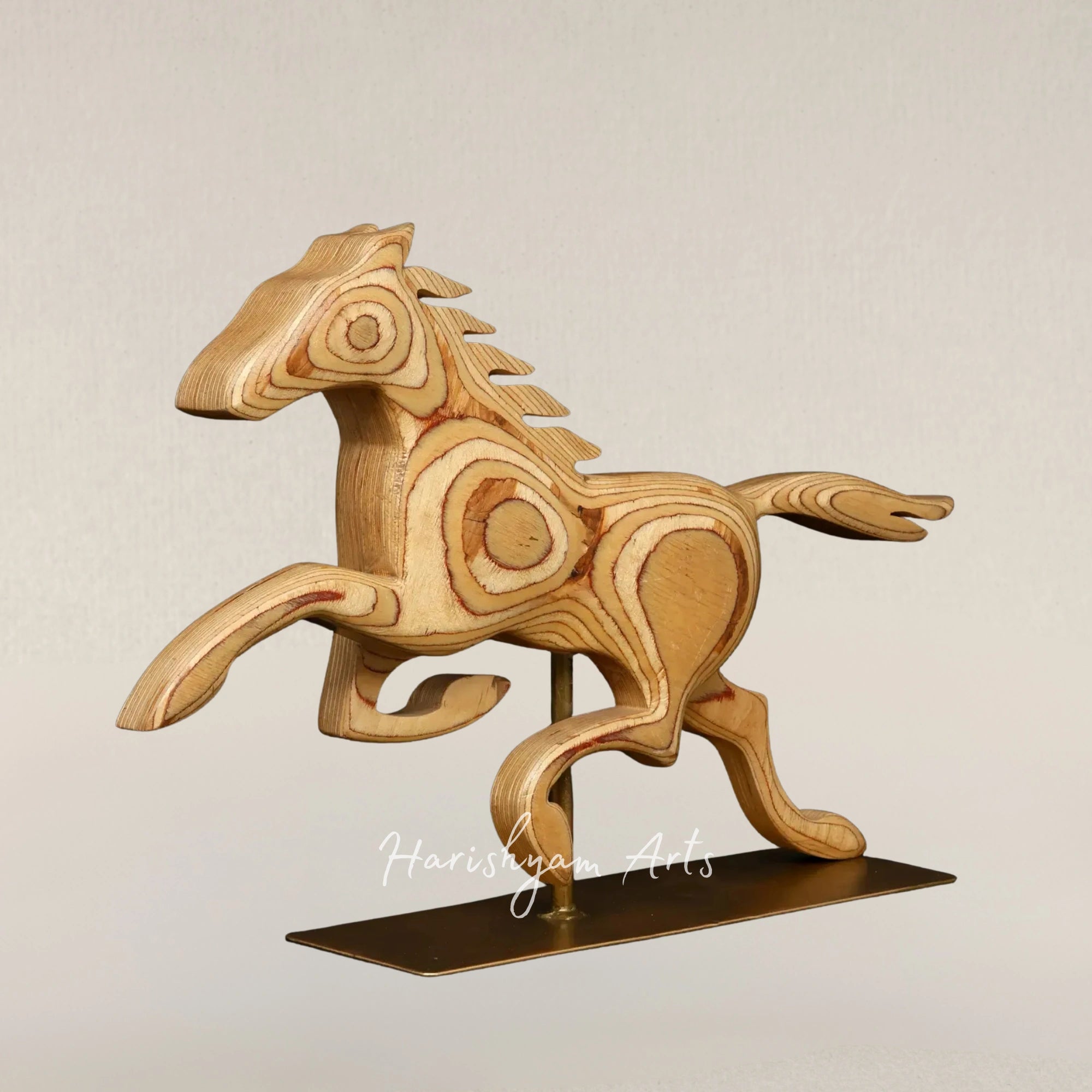 18" Wooden Galloping Horse on Sturdy Iron Stand Table Accent
