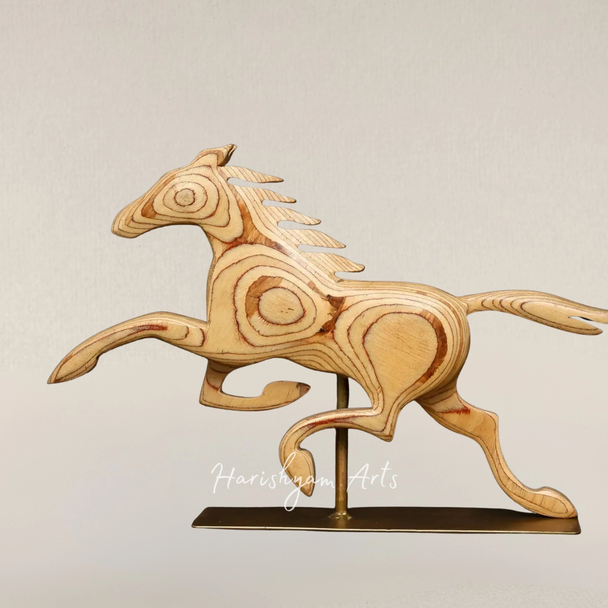 18" Wooden Galloping Horse on Sturdy Iron Stand Table Accent
