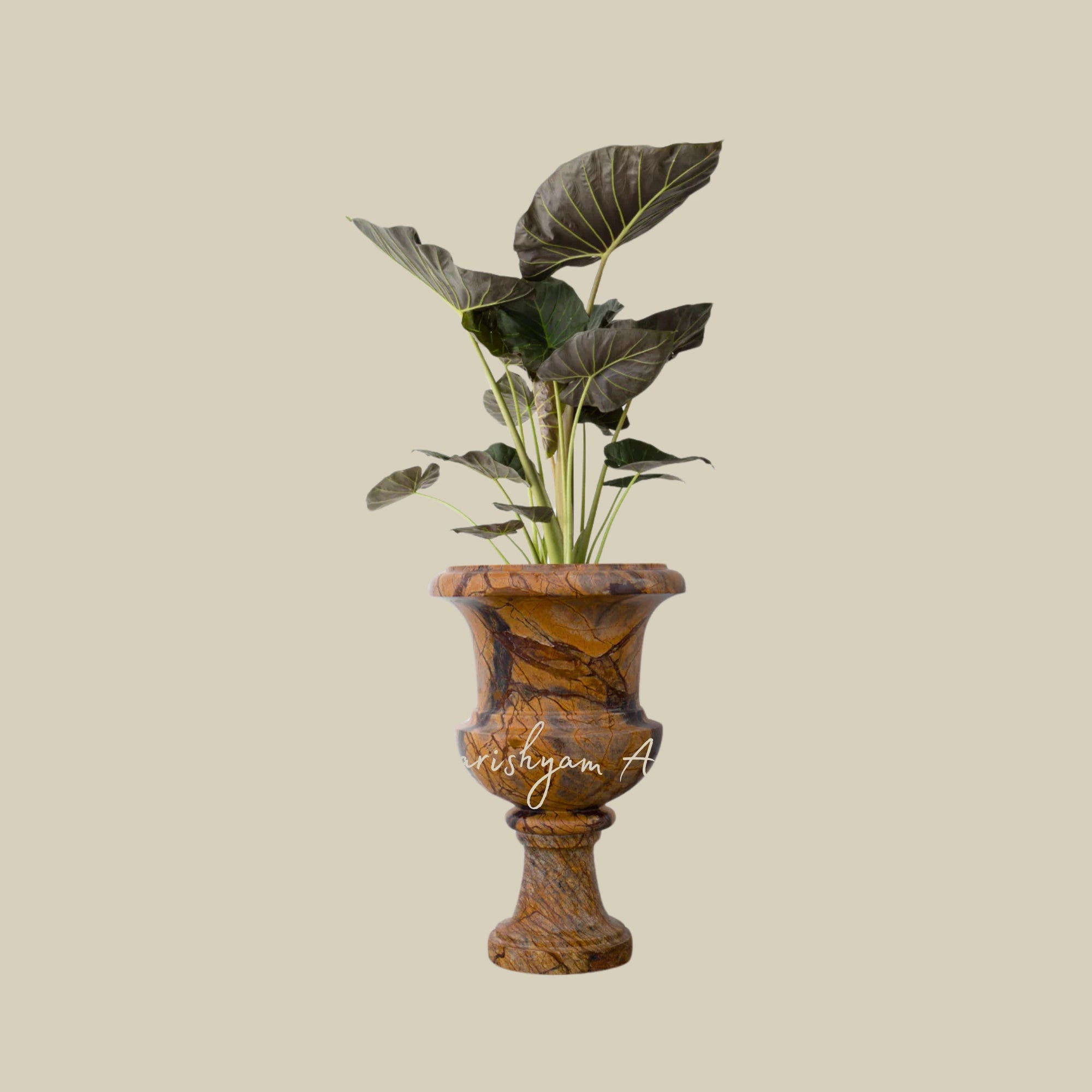 18" Small Marble Tulsi Planter for Home2