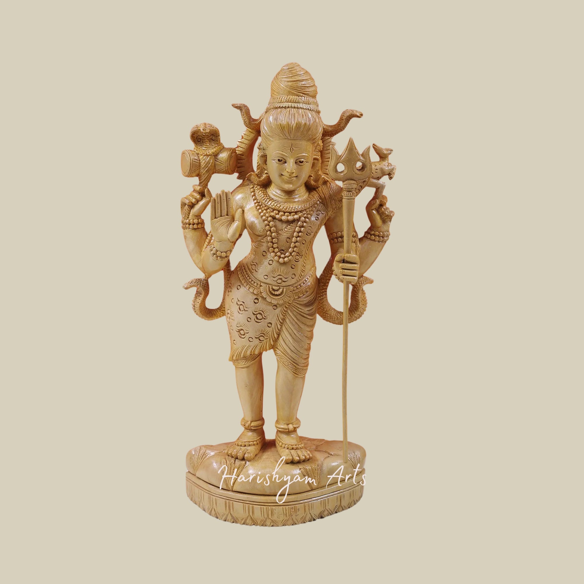 18" Standing Chaturbhuja Lord Shiva Wood Carving