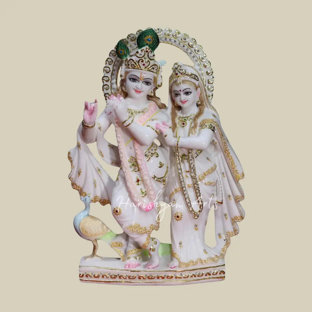 18" Beautiful Handcarved Radha Krishna Marble Idol