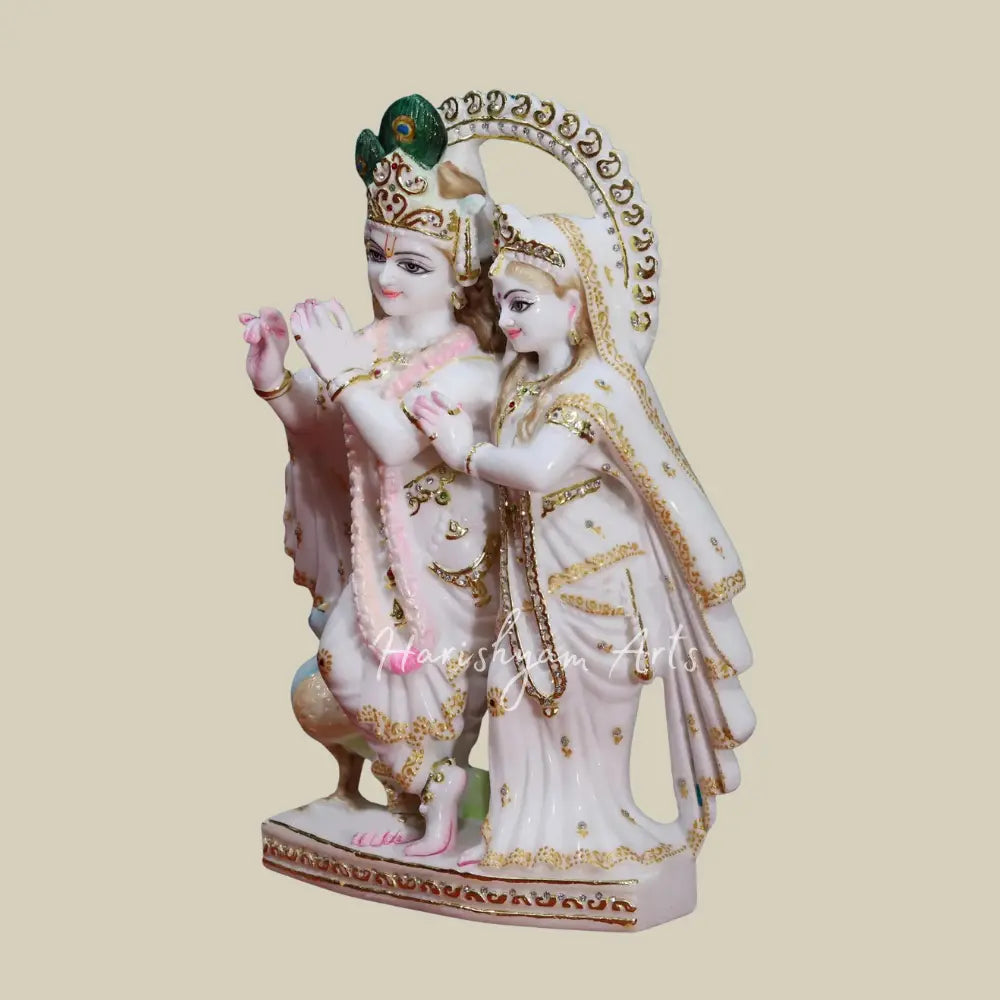 18" Beautiful Handcarved Radha Krishna Marble Idol