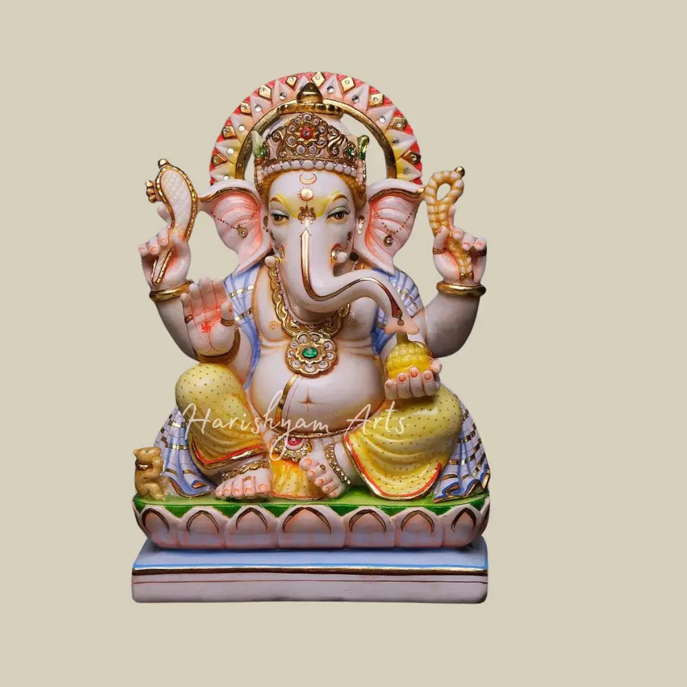 18" Colourful Ganesha Marble Murti