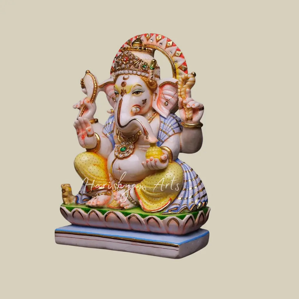 18" Colourful Ganesha Marble Murti