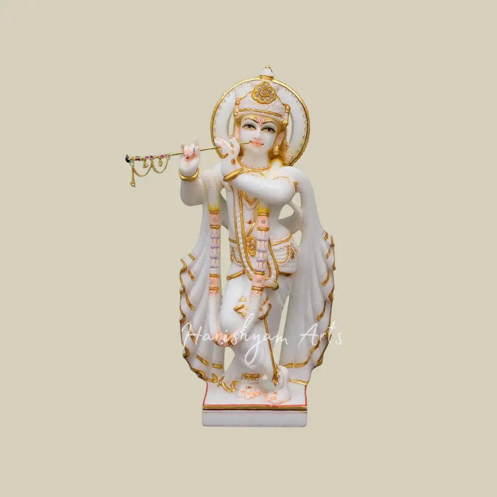 18" Krishna With Basuri Marble Murti