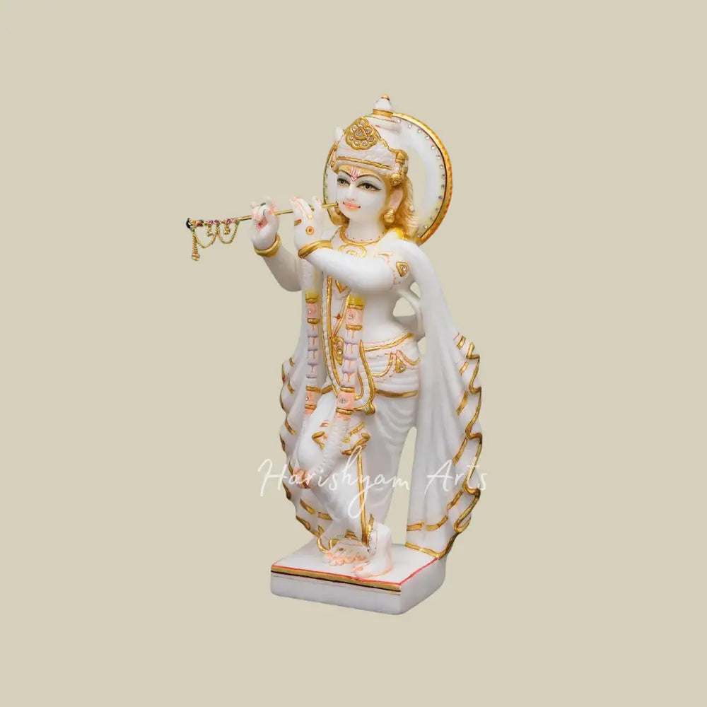 18" Krishna With Basuri Marble Murti