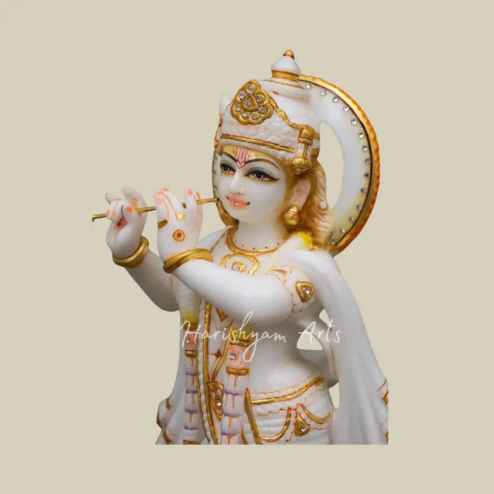 18" Krishna With Basuri Marble Murti