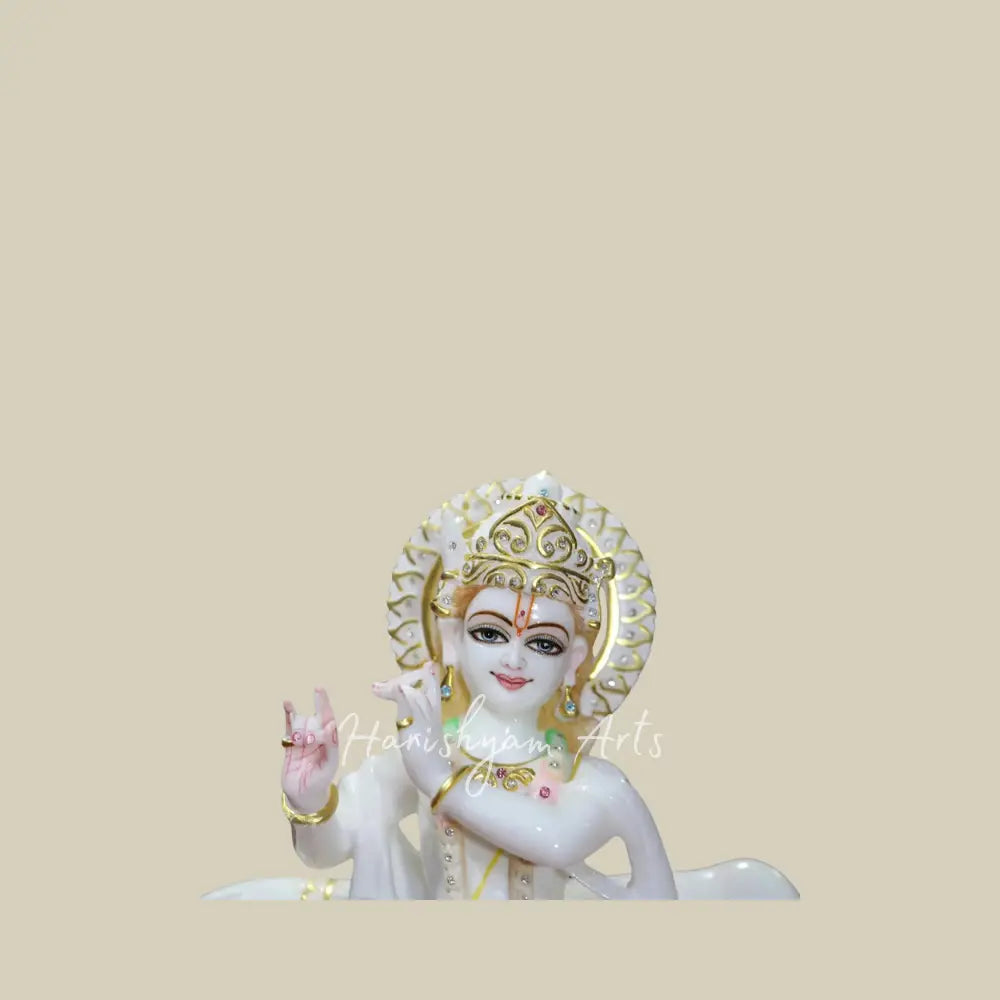 18" Lord Krishna Statue with Cow in marble