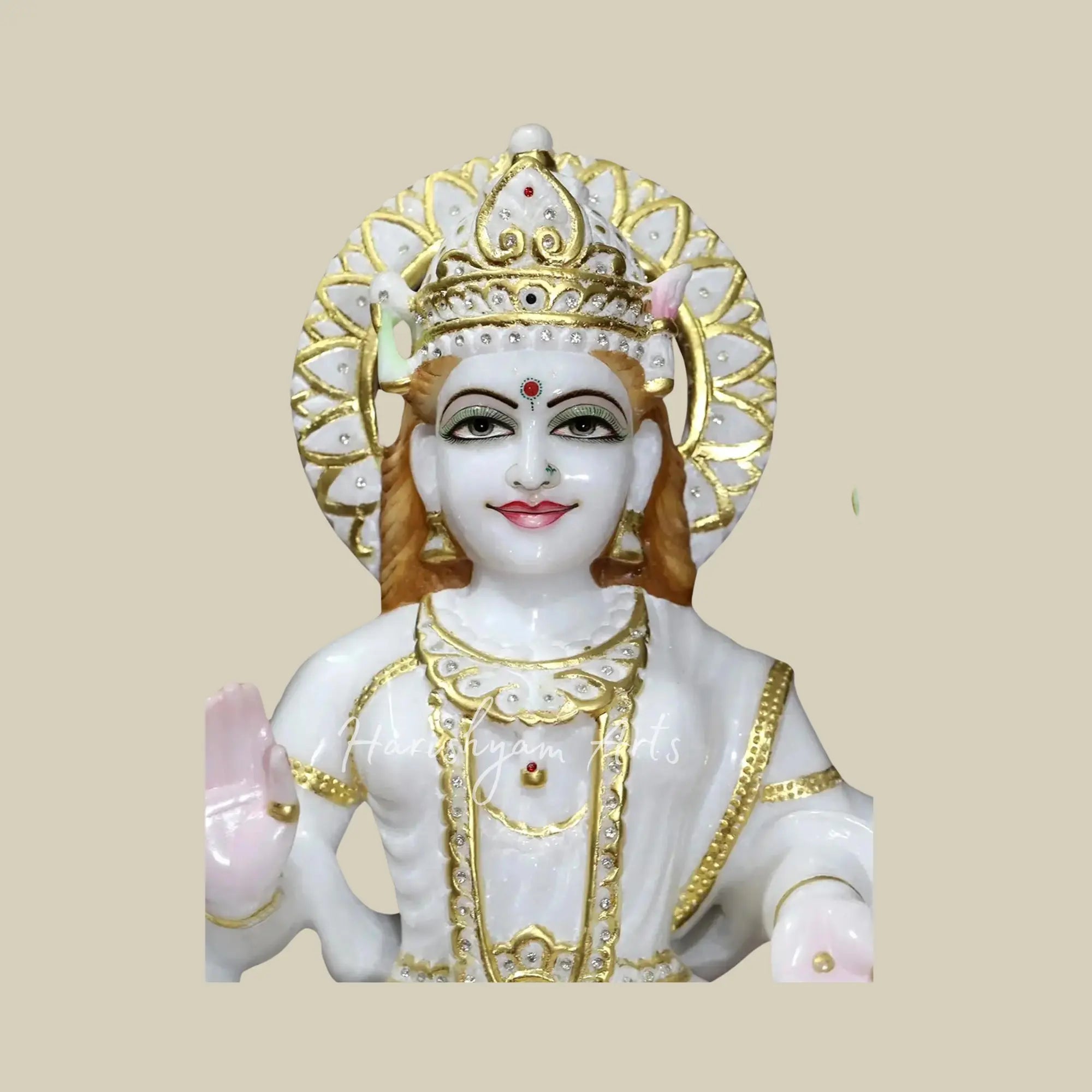 18 inches Lotus Marble Lakshmi Mata Statue with Four Hands 1