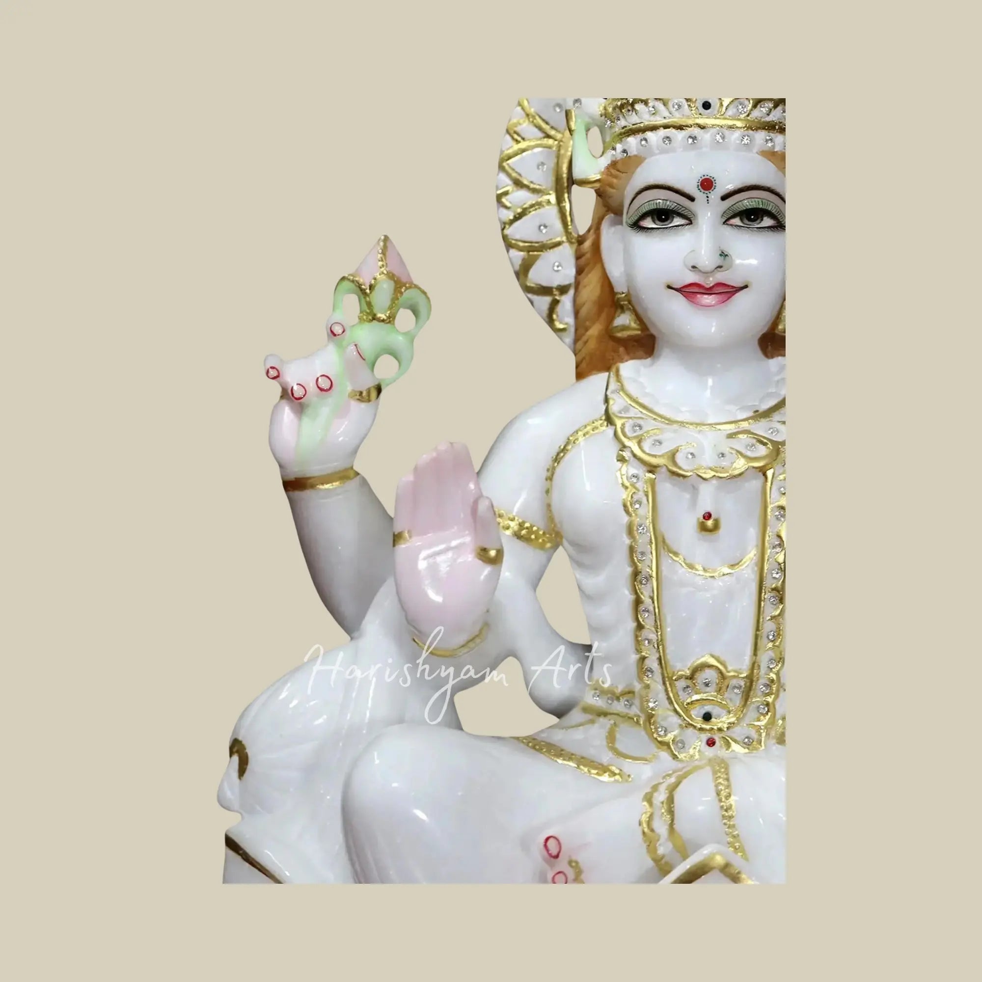 18 inches Lotus Marble Lakshmi Mata Statue with Four Hands 2