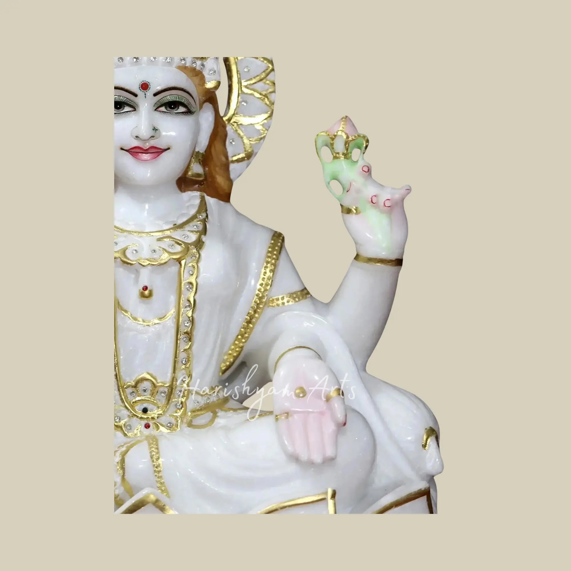 18 inches Lotus Marble Lakshmi Mata Statue with Four Hands 3