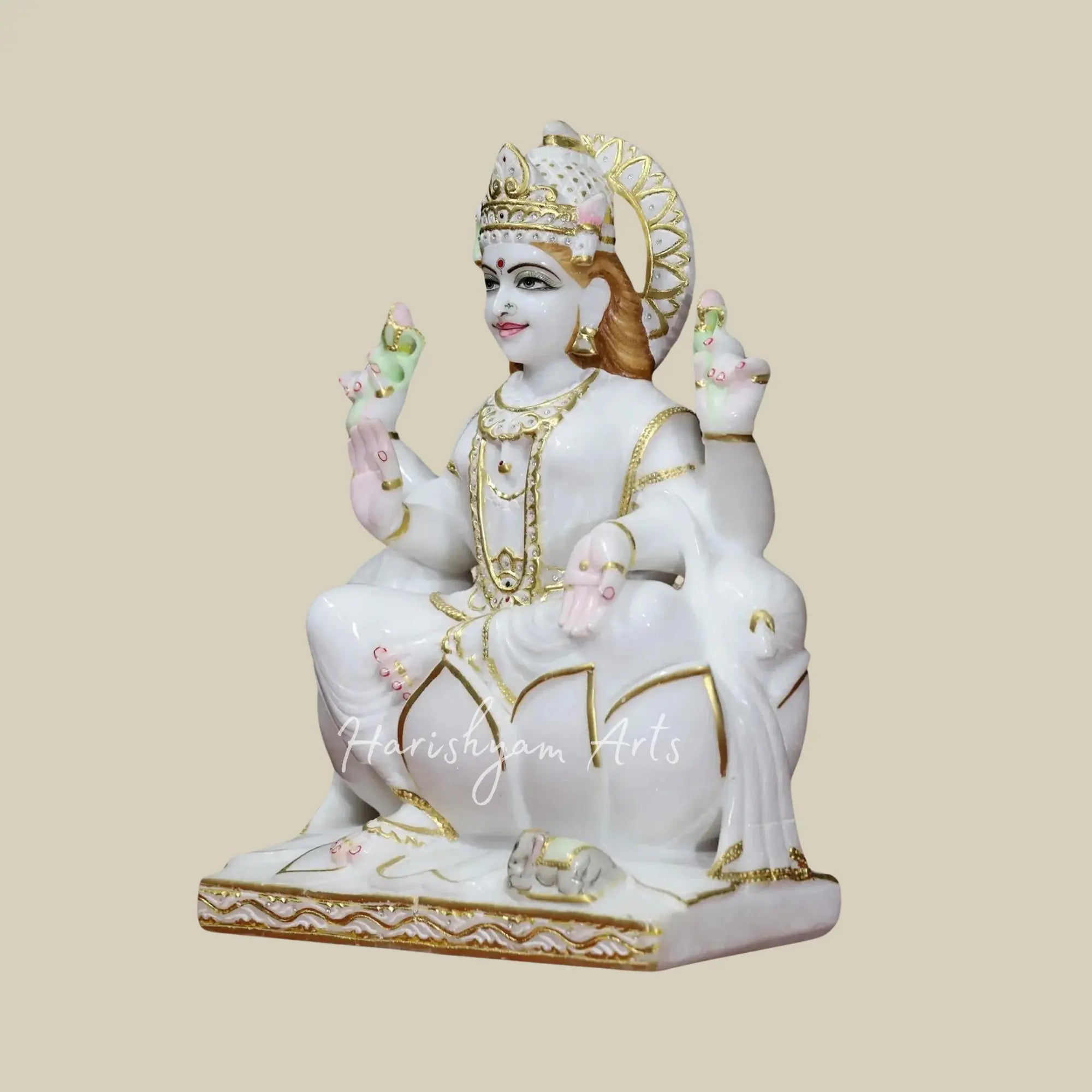 18 inches Lotus Marble Lakshmi Mata Statue with Four Hands 4