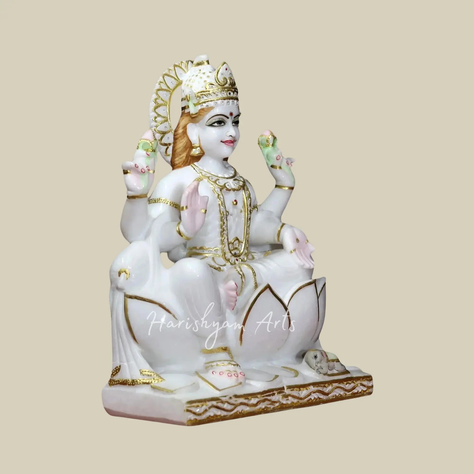 18 inches Lotus Marble Lakshmi Mata Statue with Four Hands 5