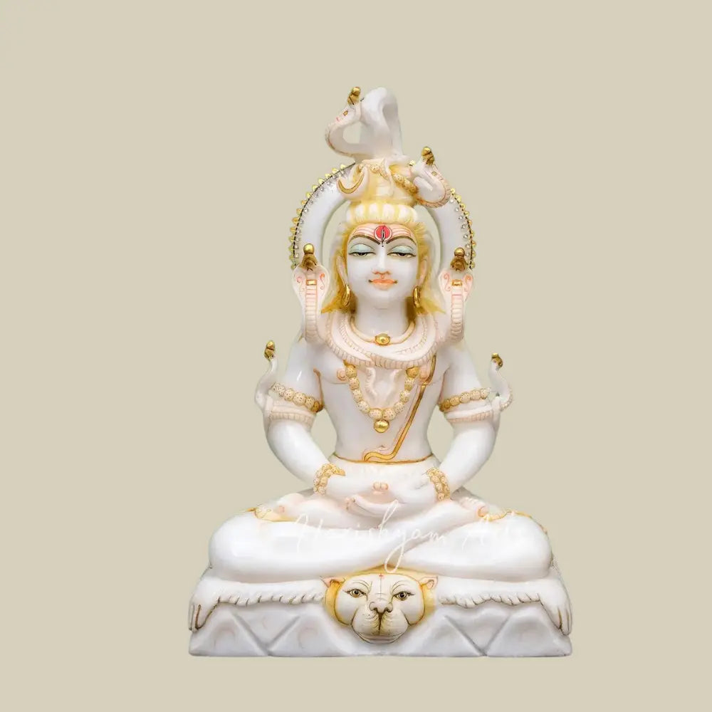 18" Mahadev Statue in White Marble