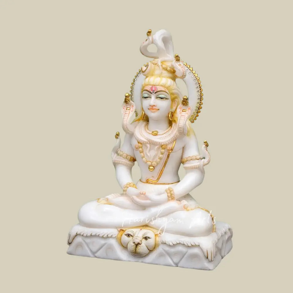 18" Mahadev Statue in White Marble