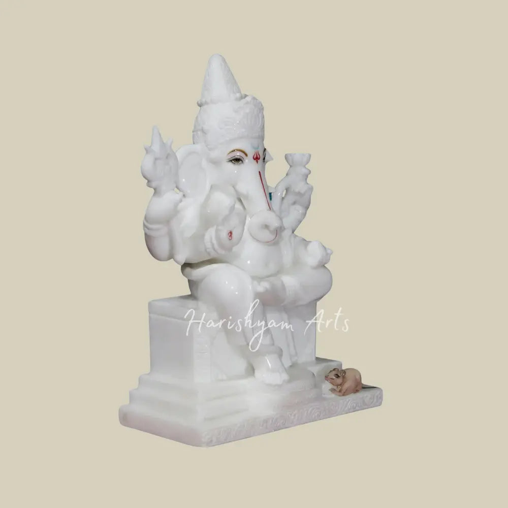 18" Seated Lord Ganesha With Trident in Vietnam Marble