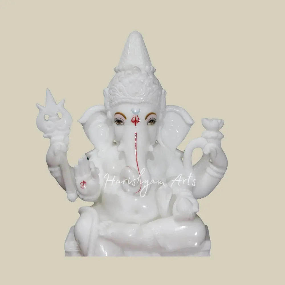 18" Seated Lord Ganesha With Trident in Vietnam Marble