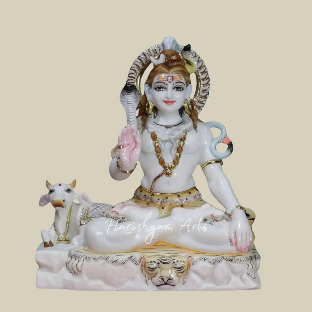 18" Shiva With Nandi Makrana Marble Moorti