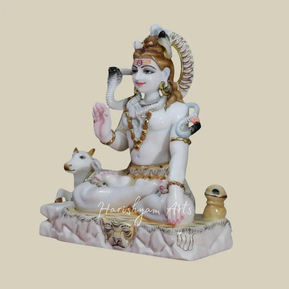 18" Shiva With Nandi Makrana Marble Moorti