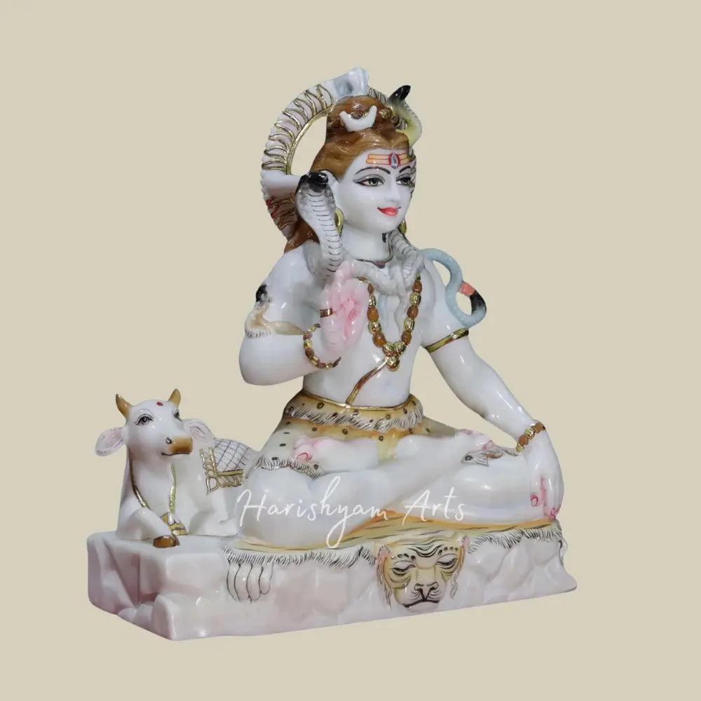 18" Shiva With Nandi Makrana Marble Moorti