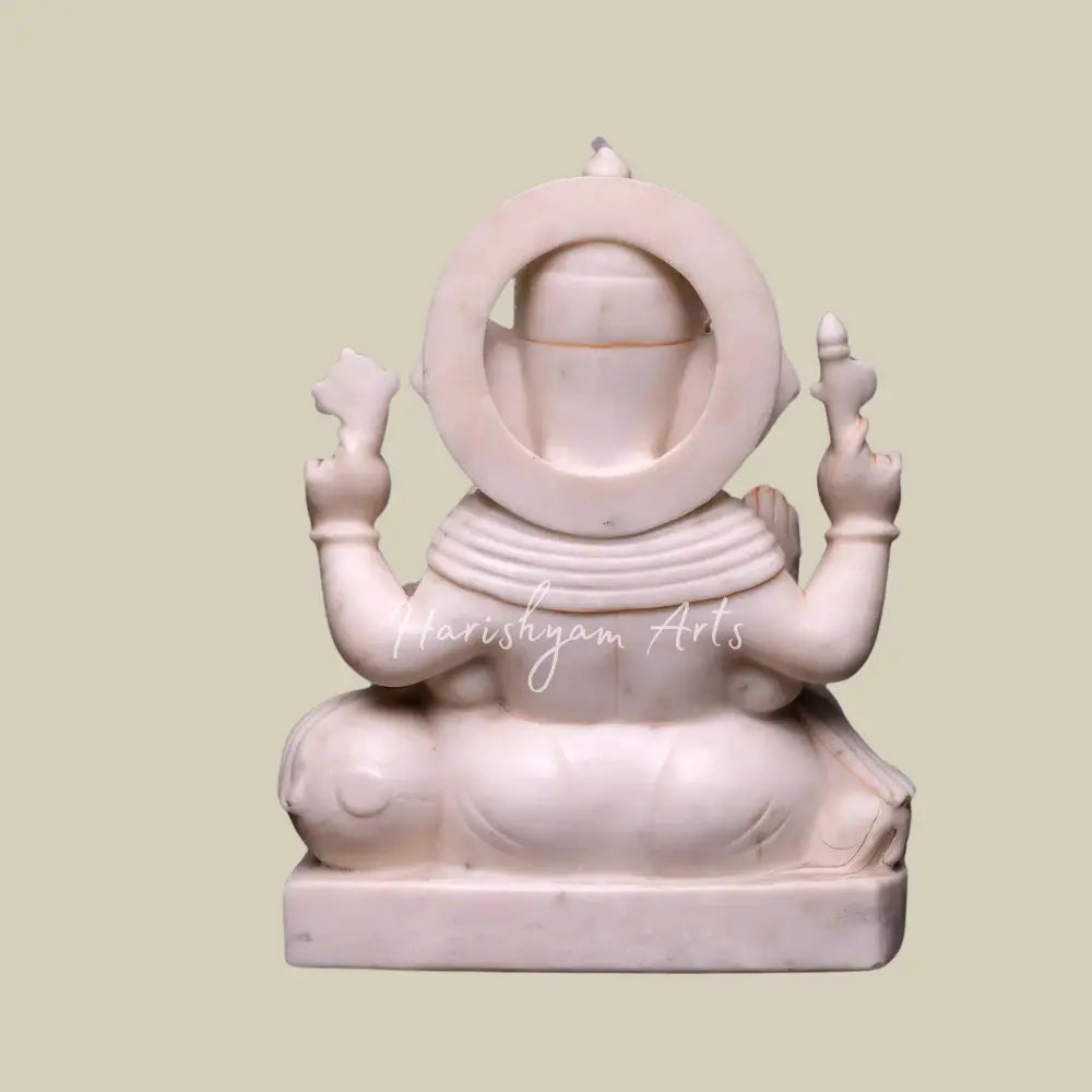 18" Sitting Marble Ganesha Moorti in Blessing Position