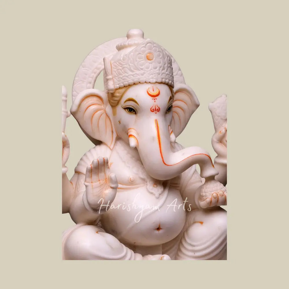 18" Sitting Marble Ganesha Moorti in Blessing Position