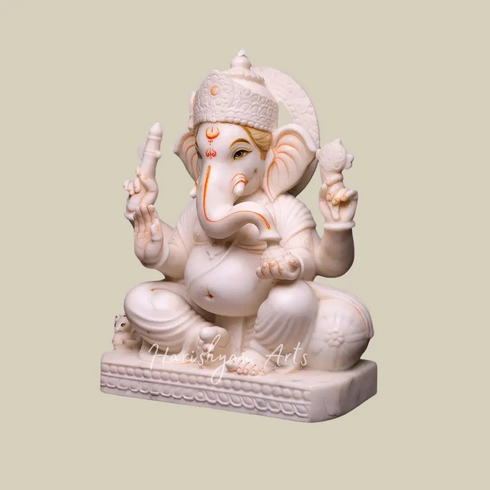 18" Sitting Marble Ganesha Moorti in Blessing Position