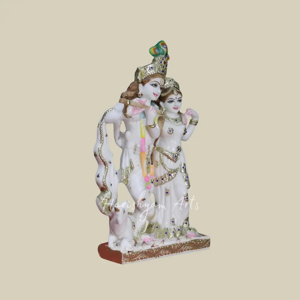 18" Standing Radha Krishna With Cow Marble Statue