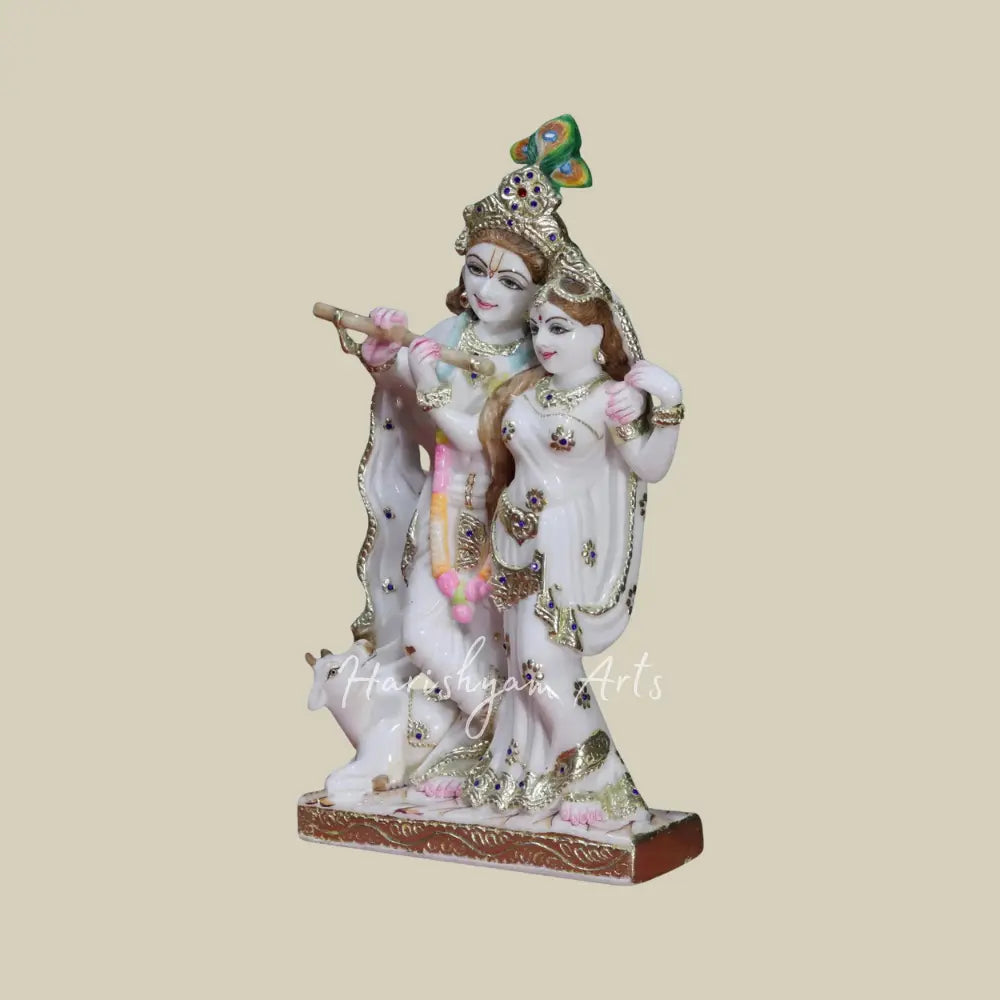 18" Standing Radha Krishna With Cow Marble Statue