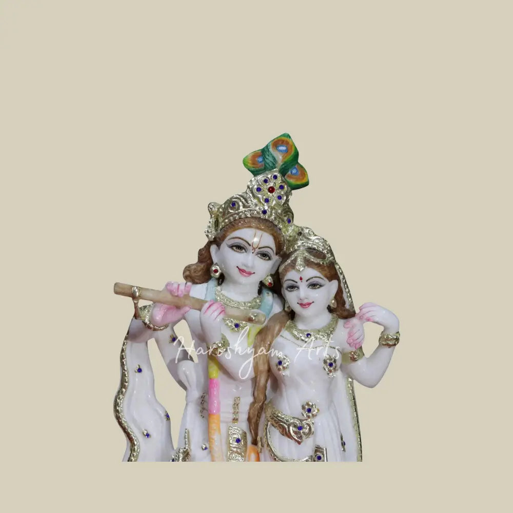 18" Standing Radha Krishna With Cow Marble Statue