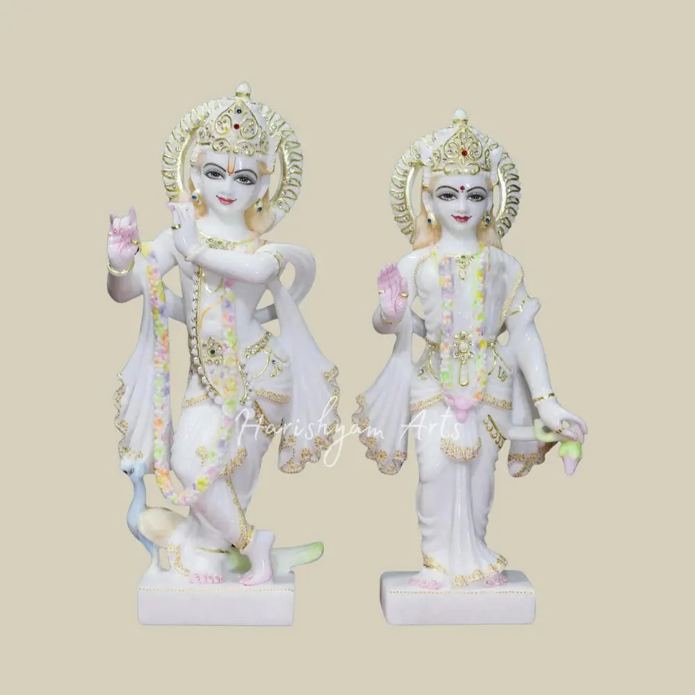 18" Super White Makrana Marble Radha Krishna Statue