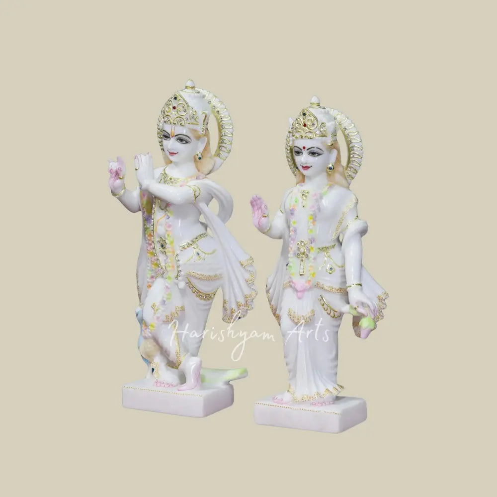 18" Super White Makrana Marble Radha Krishna Statue