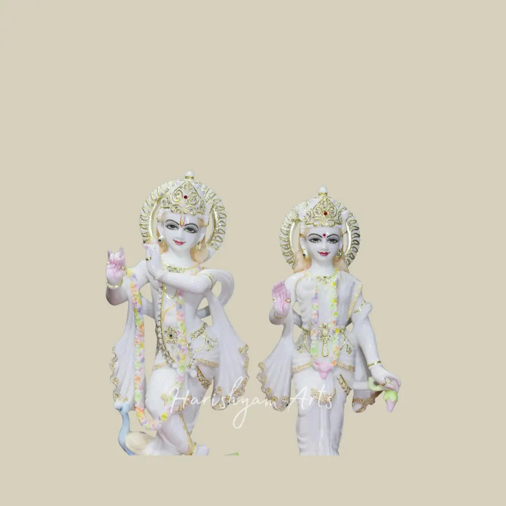 18" Super White Makrana Marble Radha Krishna Statue