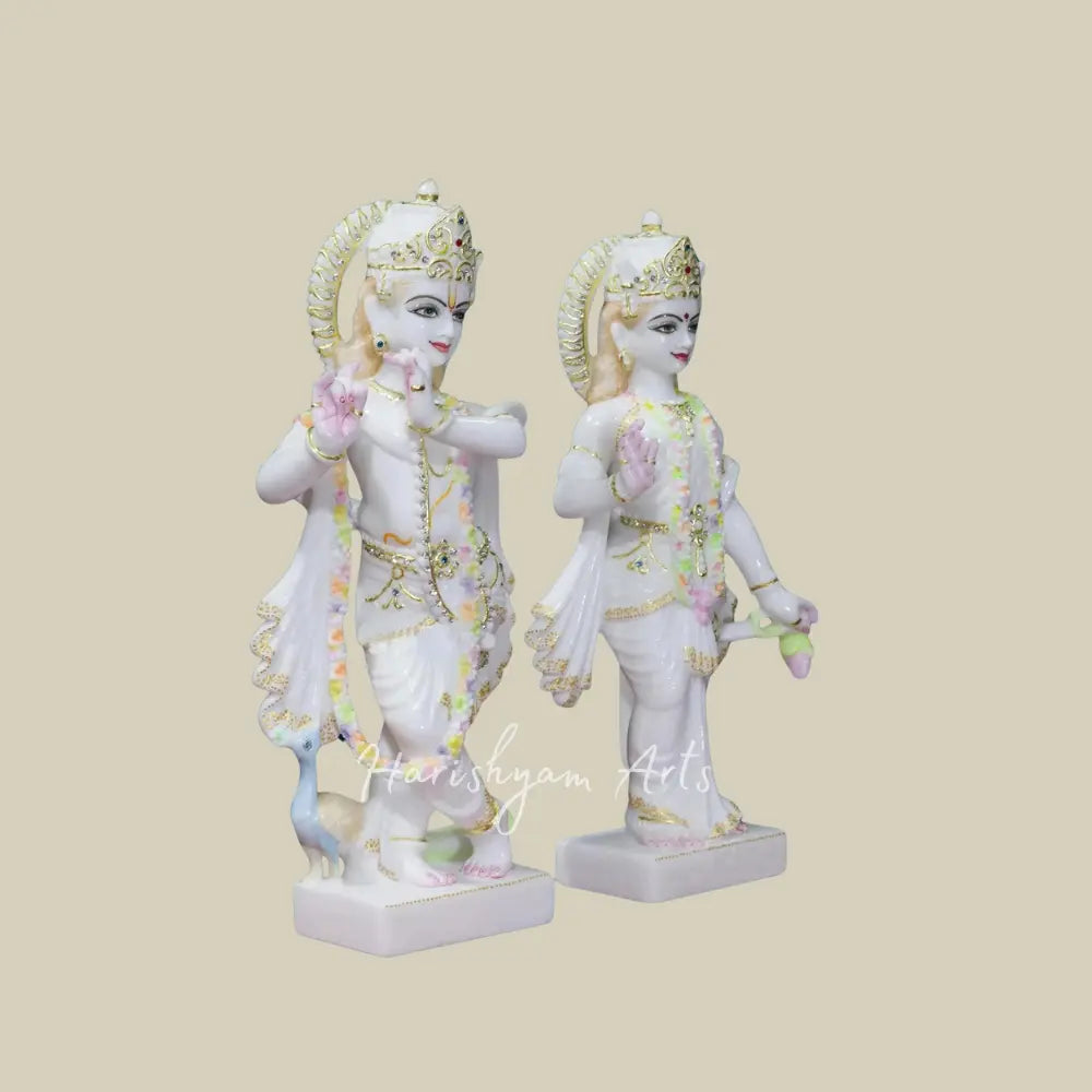 18" Super White Makrana Marble Radha Krishna Statue