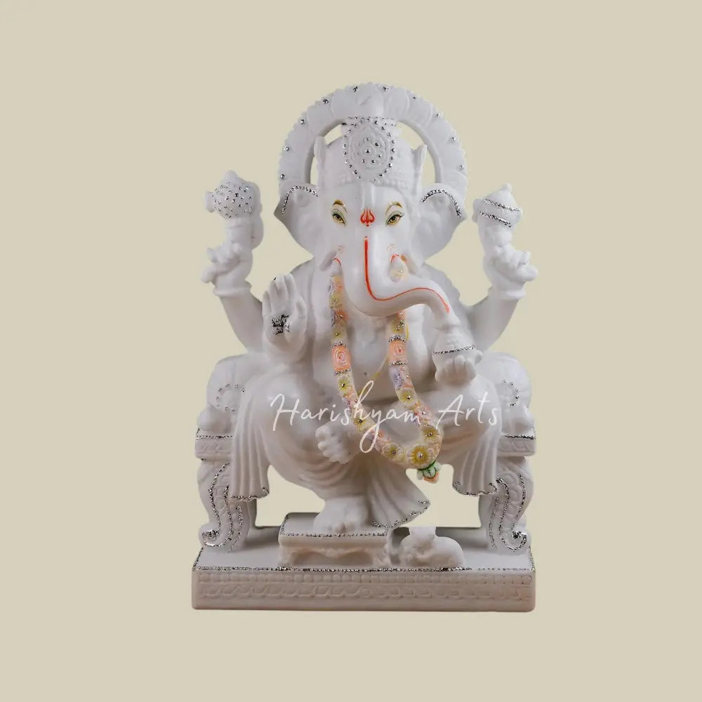 18" Super White Marble Ganesha Statue